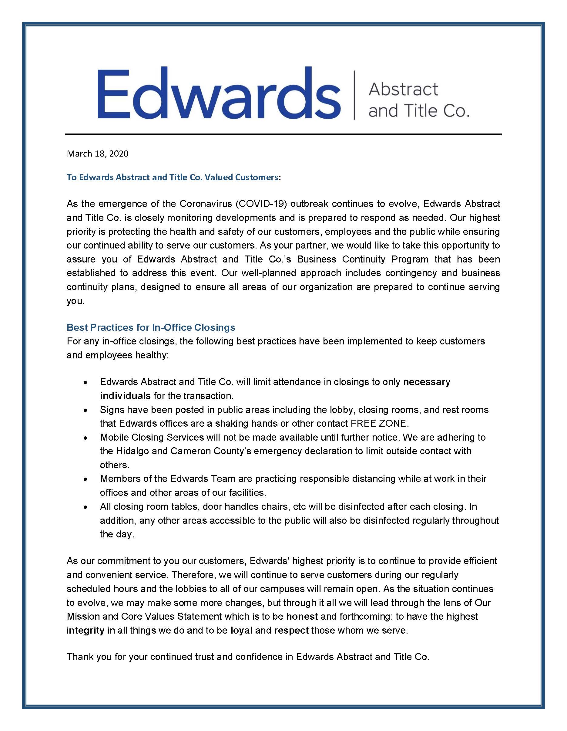 Read more about the article 2020 Edwards Business Continuity Program – COVID-19