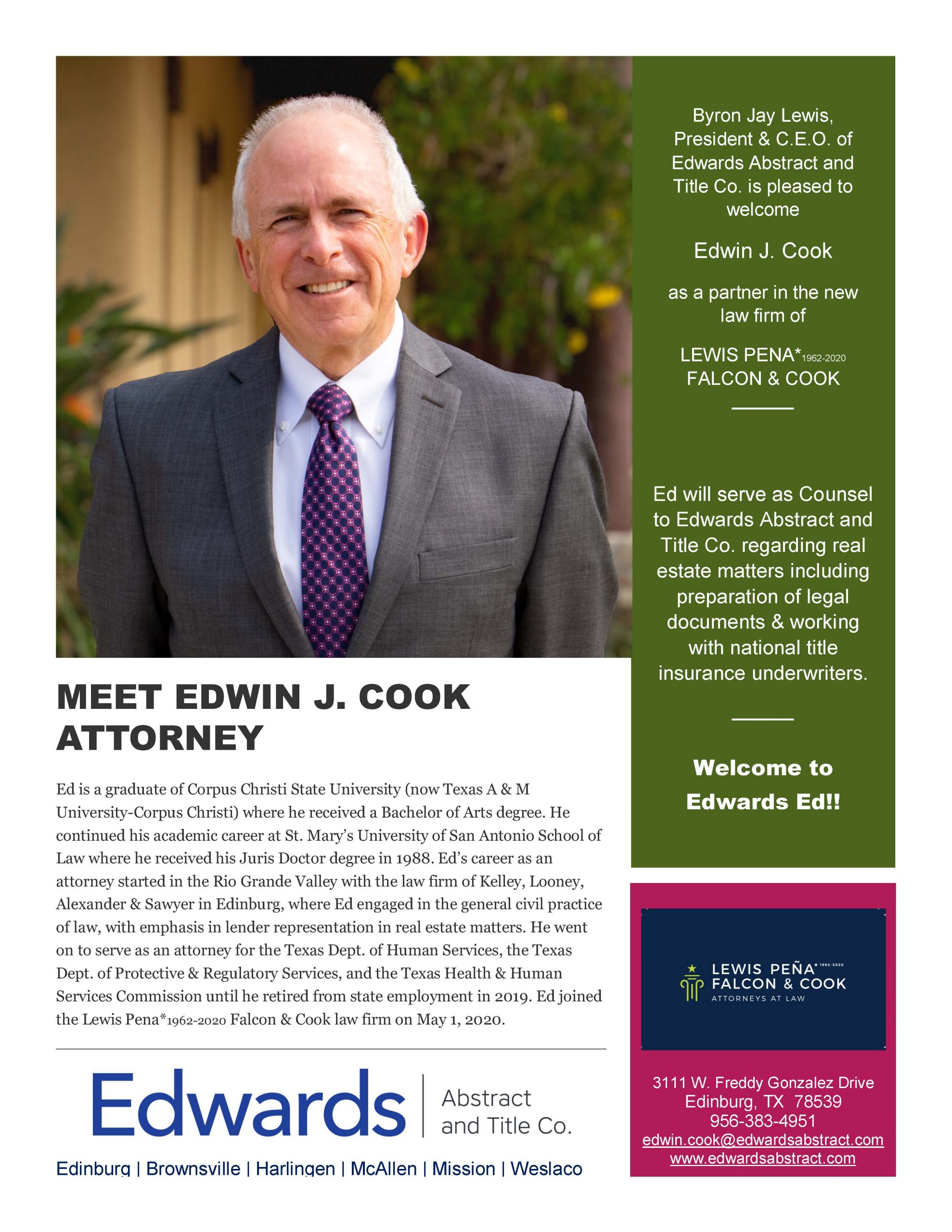 Read more about the article Edwards welcomes Edwin J. Cook!