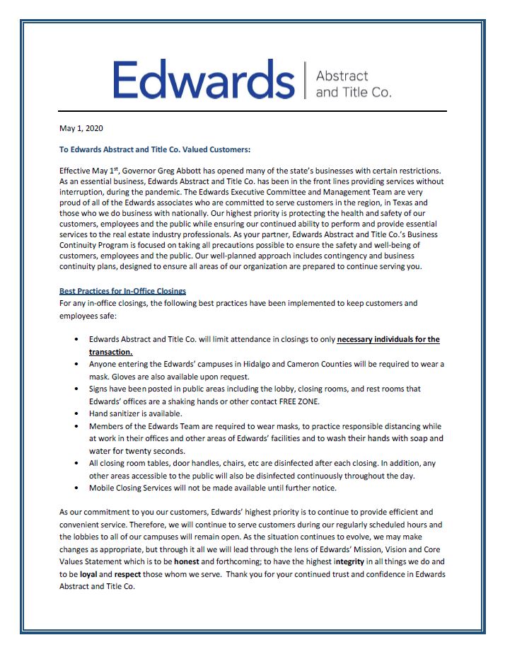 Read more about the article Edwards Work Safe Measures