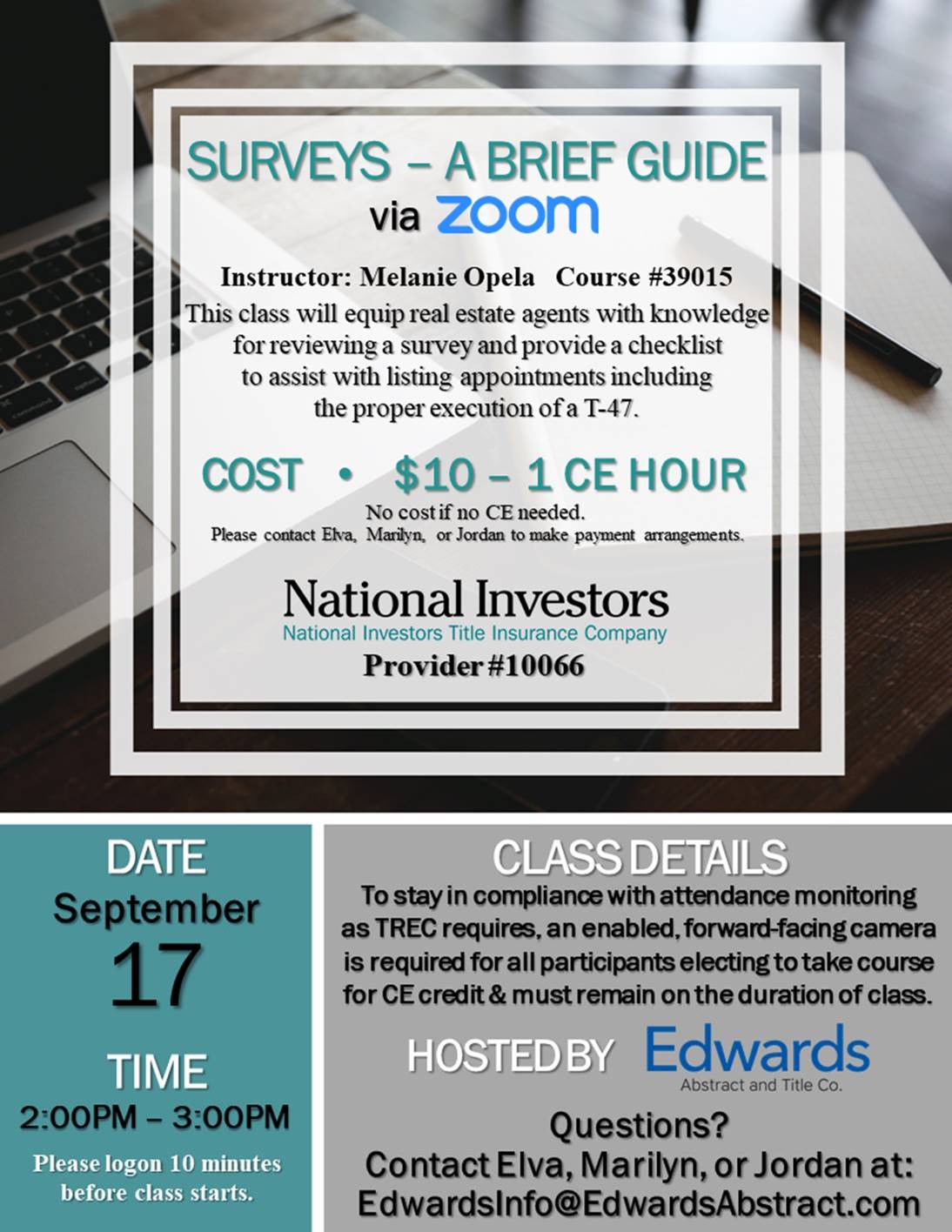 Read more about the article 1 Hour CE Credit via ZOOM – Surveys