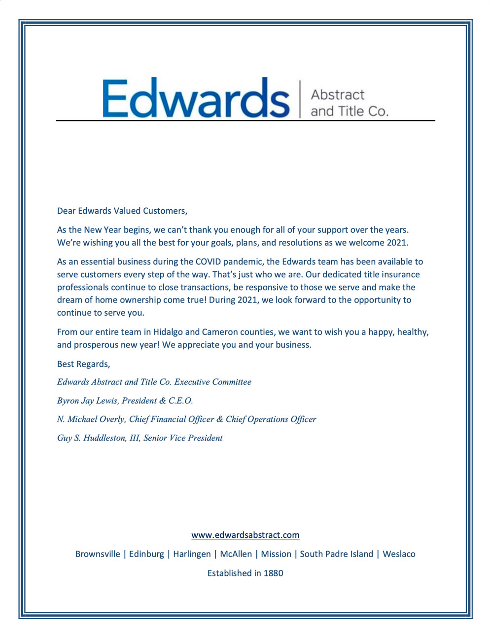 Read more about the article To Edwards Valued Customers