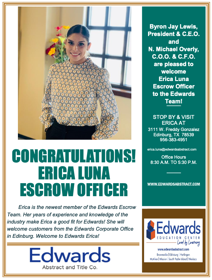 Read more about the article Edwards Edinburg welcomes newest Escrow Officer, Erica Luna!