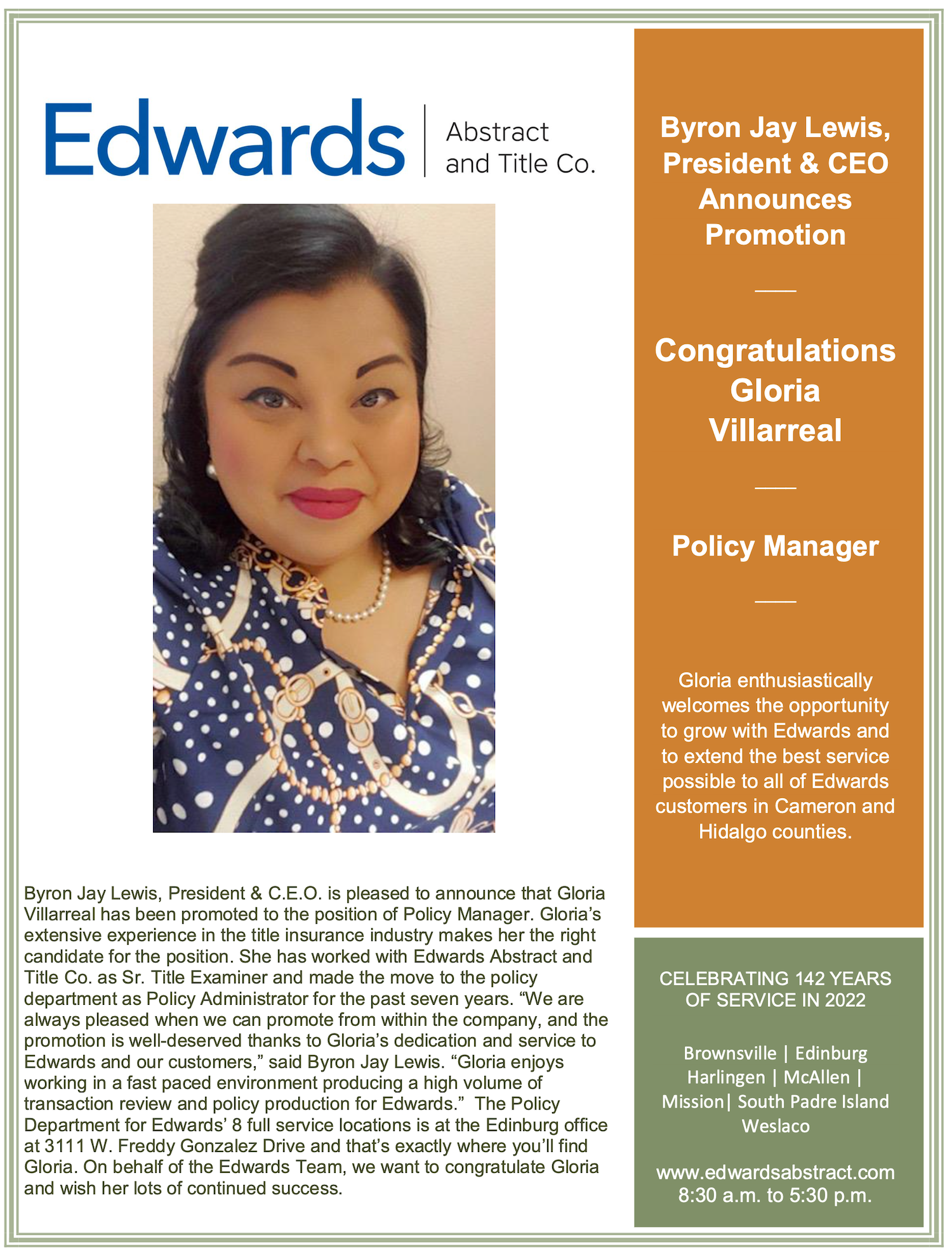 Read more about the article Congratulations Gloria, Policy Manager!